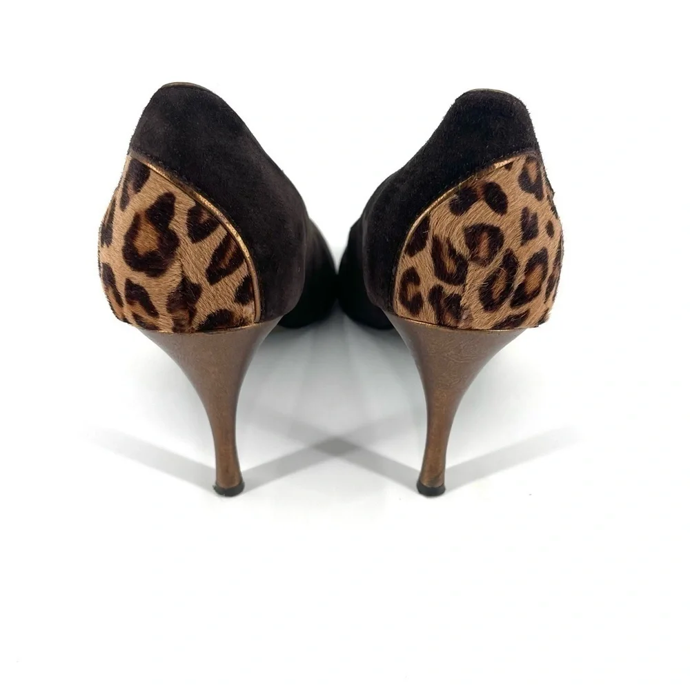 DONALD J PLINER Couture Brown Leopard Print Open Toe Heel Pumps